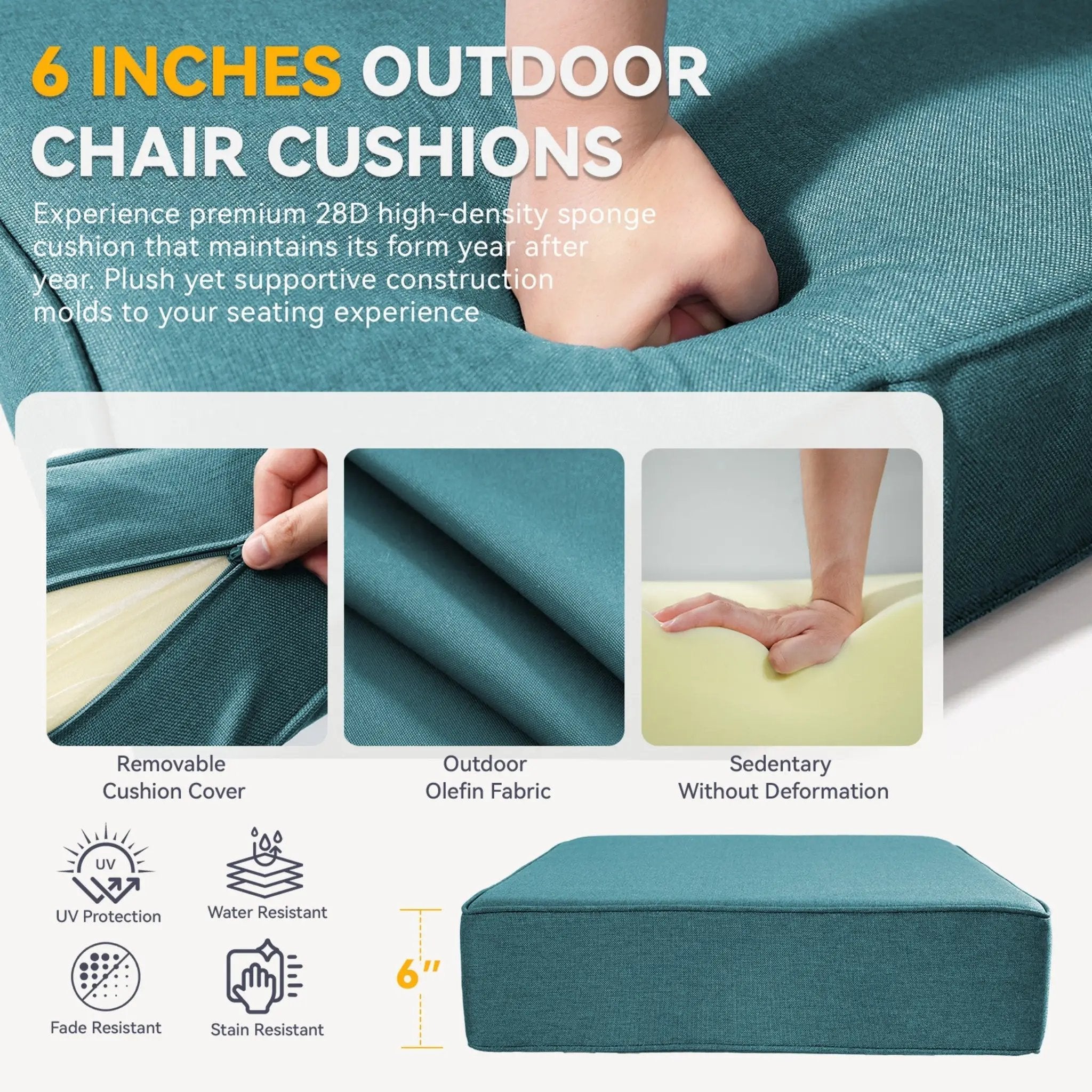 6" Thick Outdoor Chair Cushion Set - 3 Pieces by HouseOfZazla