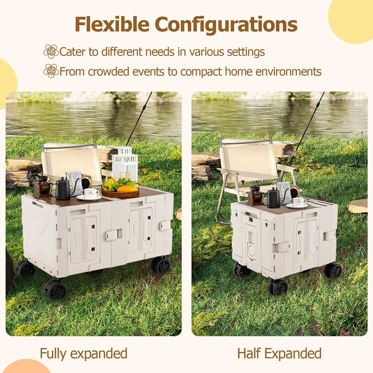 Large Foldable Utility Cart with 2-Tier Storage Crates and Telescoping Handle by DirectDeals