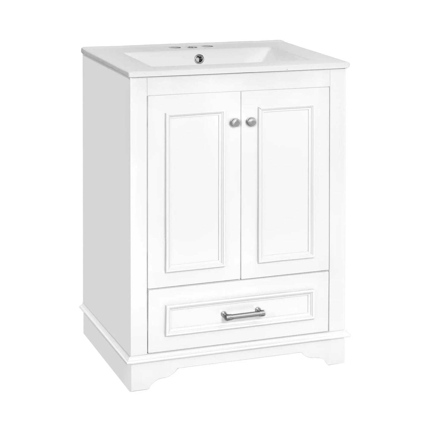 Bathroom Vanity With Ceramic Sink Combo, Modern Freestanding Storage Cabinet With Silver Handles by HouseOfZazla
