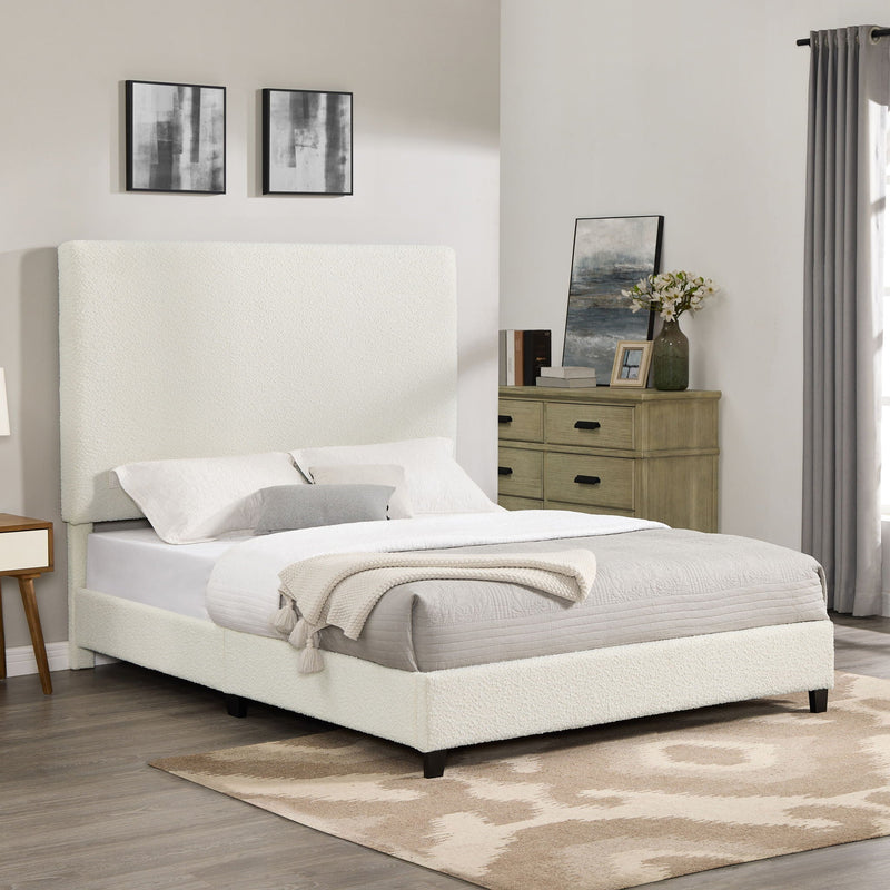 Queen Upholstered Headboard Platform Bed with Solid Wood Frame - White, photo 2 of 4
