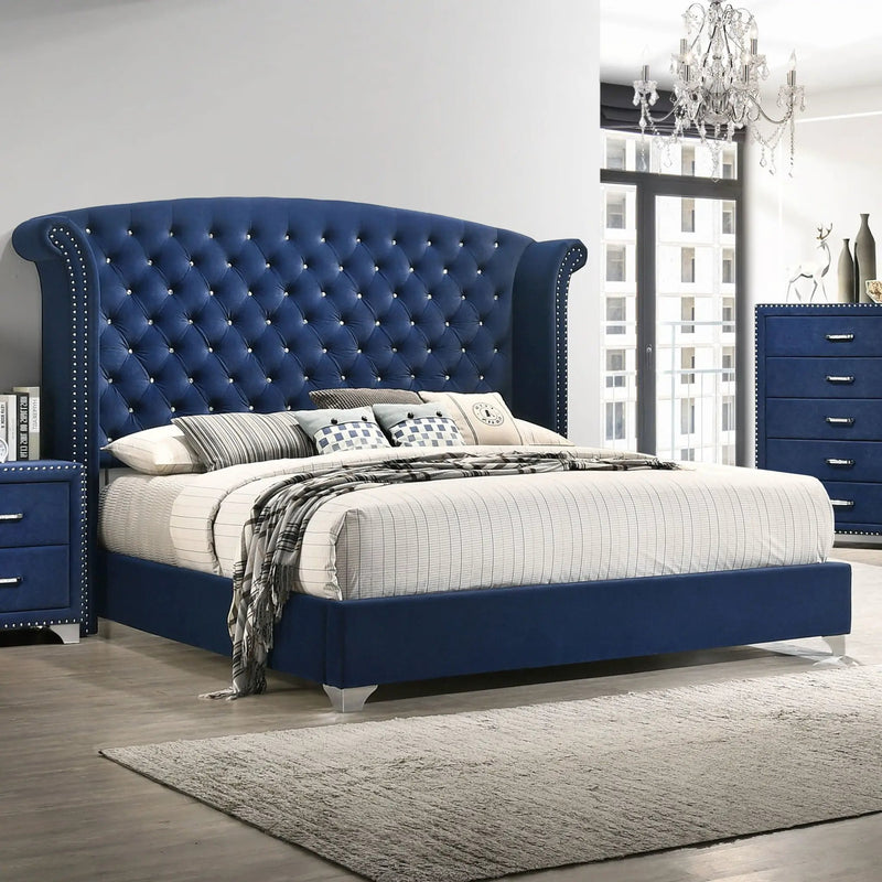 Melody Upholstered Eastern King Wingback Bed Pacific Blue by Unique Piece Furniture