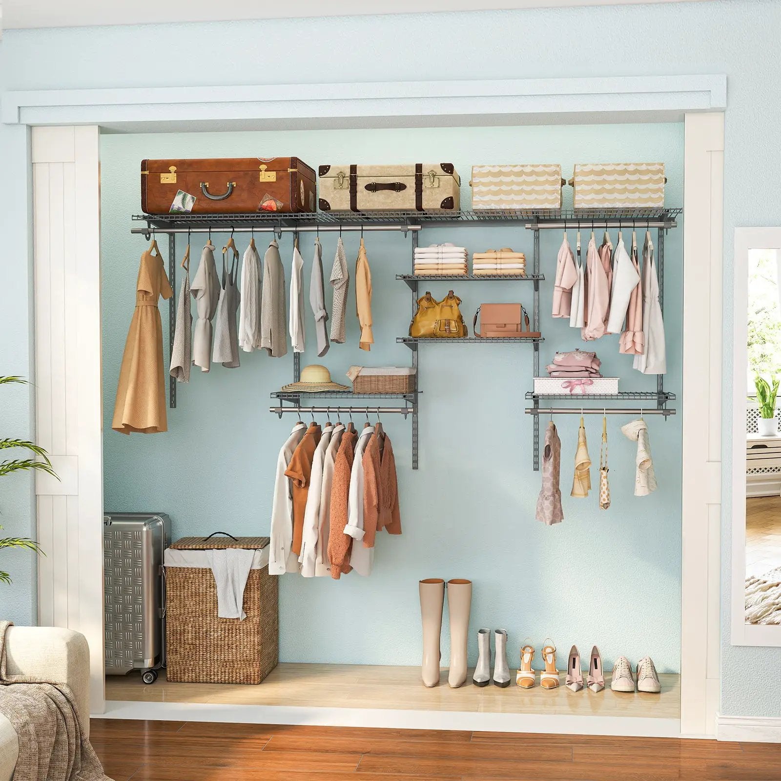4-8 Feet Closet Organizers and Storage System with Hanging Rod for Laundry Bedroom by DirectDeals
