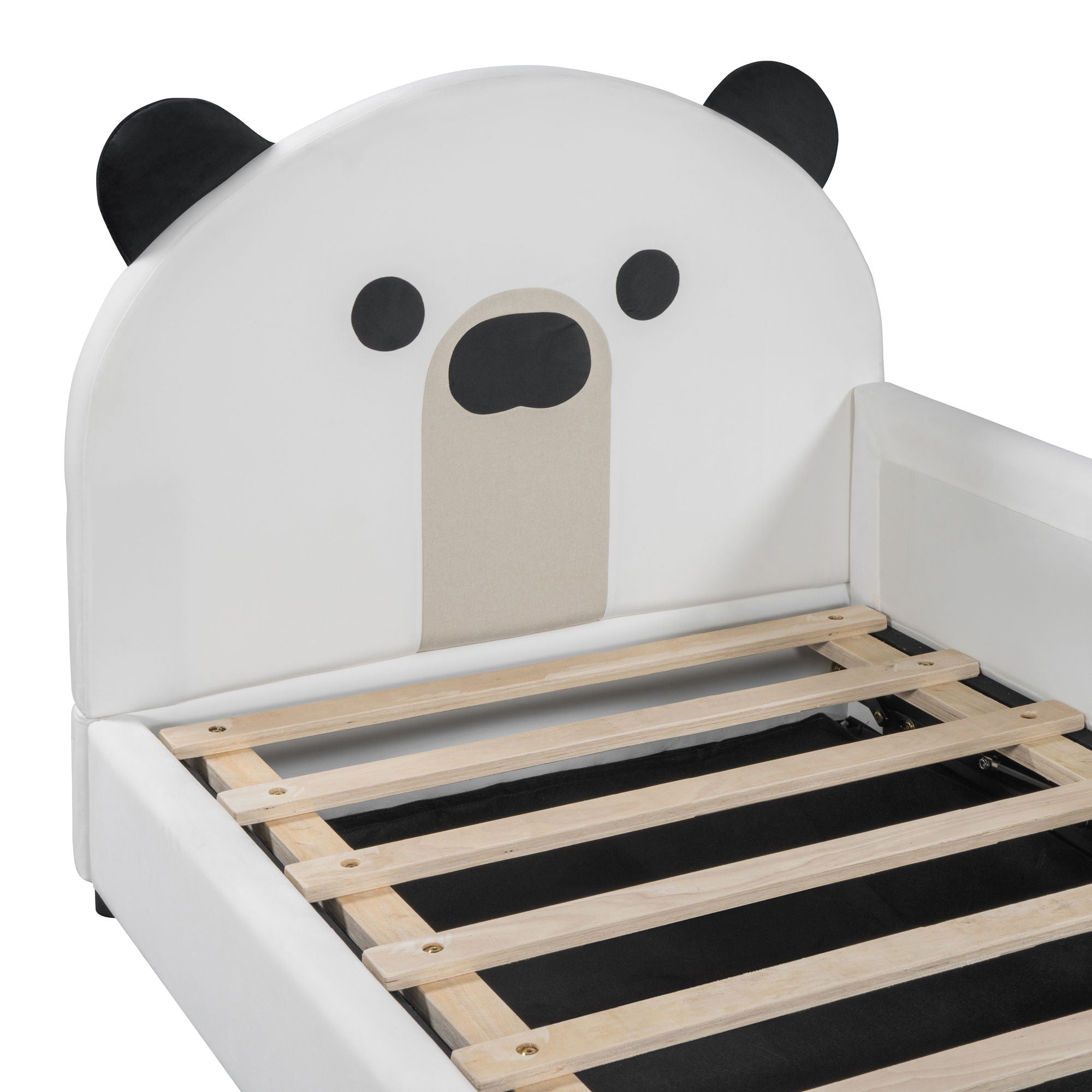 Upholstered Daybed With Bear Shaped Headboard, Hydraulic System And Breathable Fence by HouseOfZazla