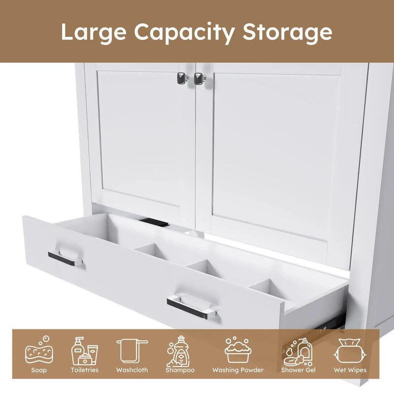 42" Bathroom Vanity Base With Doors And Drawer - White by HouseOfZazla