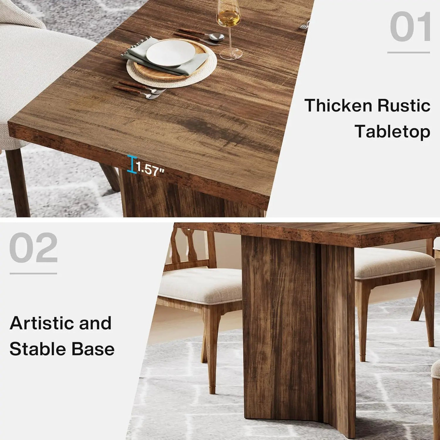 Dining Table For 4 - 6 People, Kitchen Table With Thick Top by HouseOfZazla
