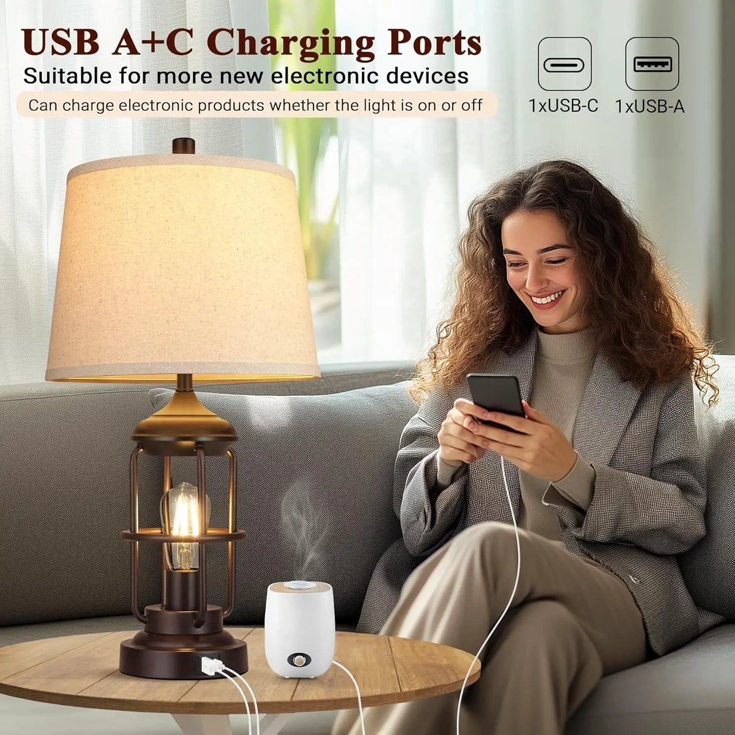 Table Lamp Set of 2 with USB Ports, Touch Control, and 3-Way Dimmable Light by HouseOfZazla