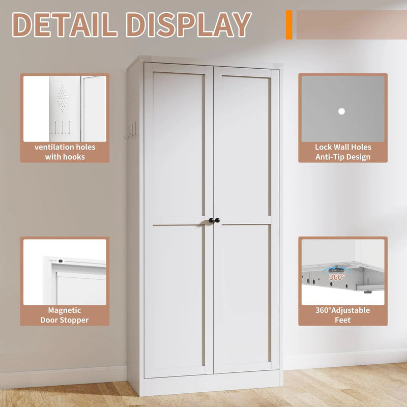 Metal Kitchen Pantry Cabinet With Adjustable Storage And 4 Heavy Duty Shelves - White by HouseOfZazla