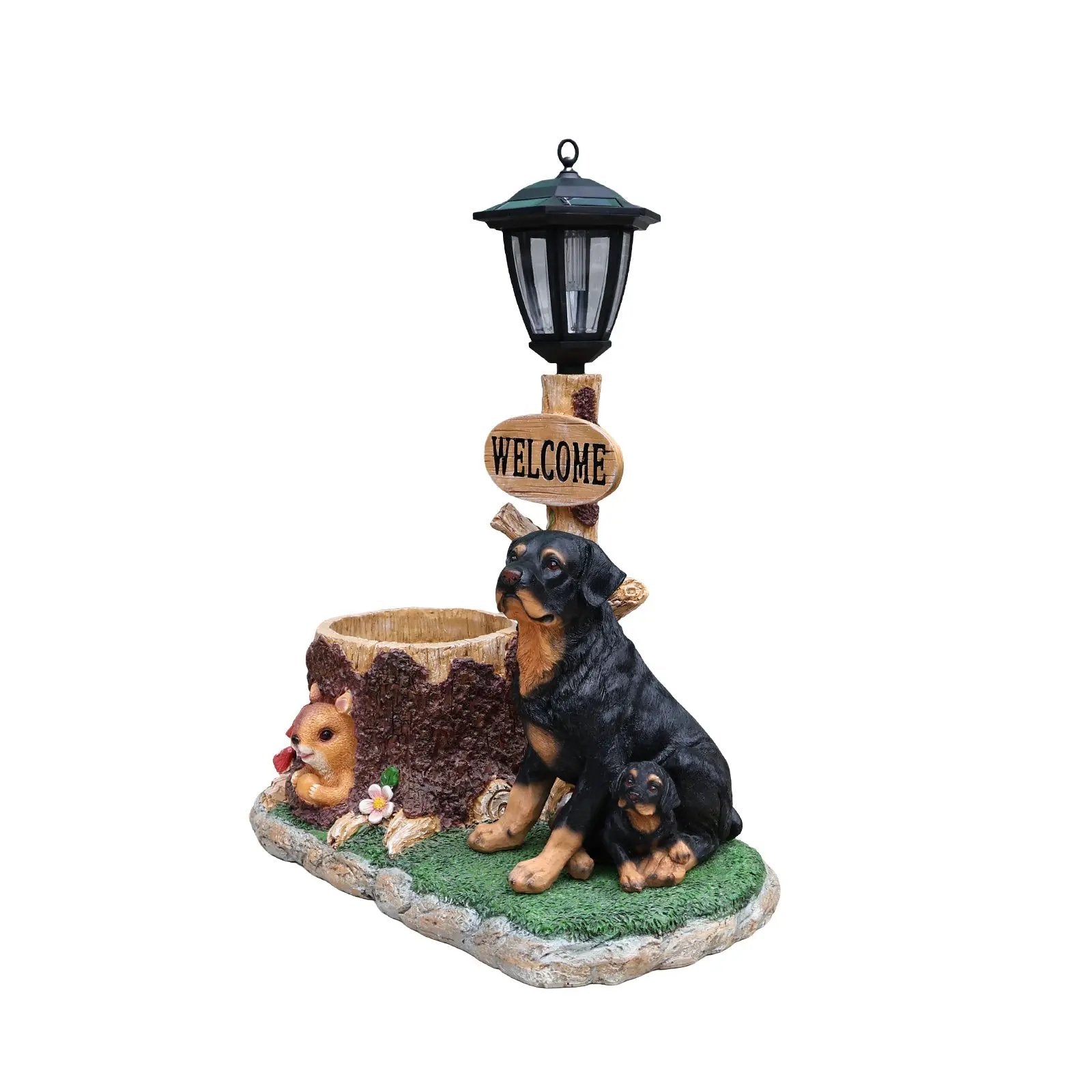 Rottweiler Dog Family Planter Statue by HouseOfZazla