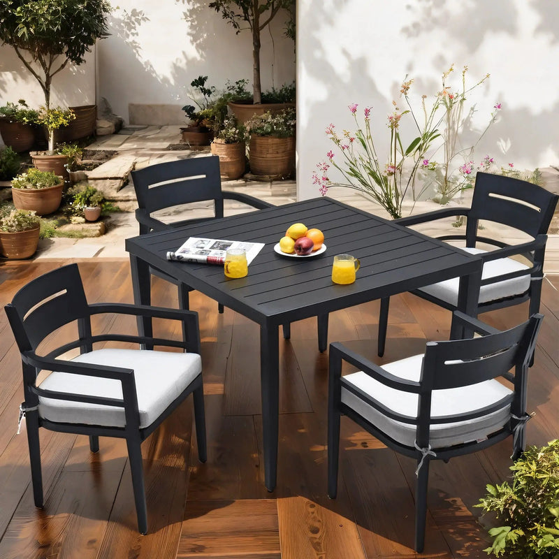 Outdoor Modern Dining Set, Chairs Sunbrella Cushioned And Dining Table With Umbrella Hole by HouseOfZazla