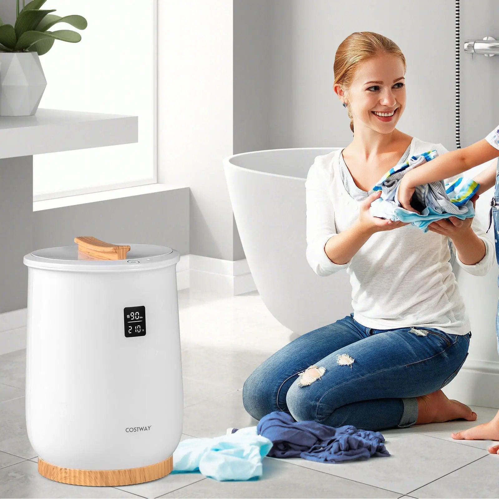 20L Large Heated Towel Warmer with LED Display and Button Control-White by DirectDeals