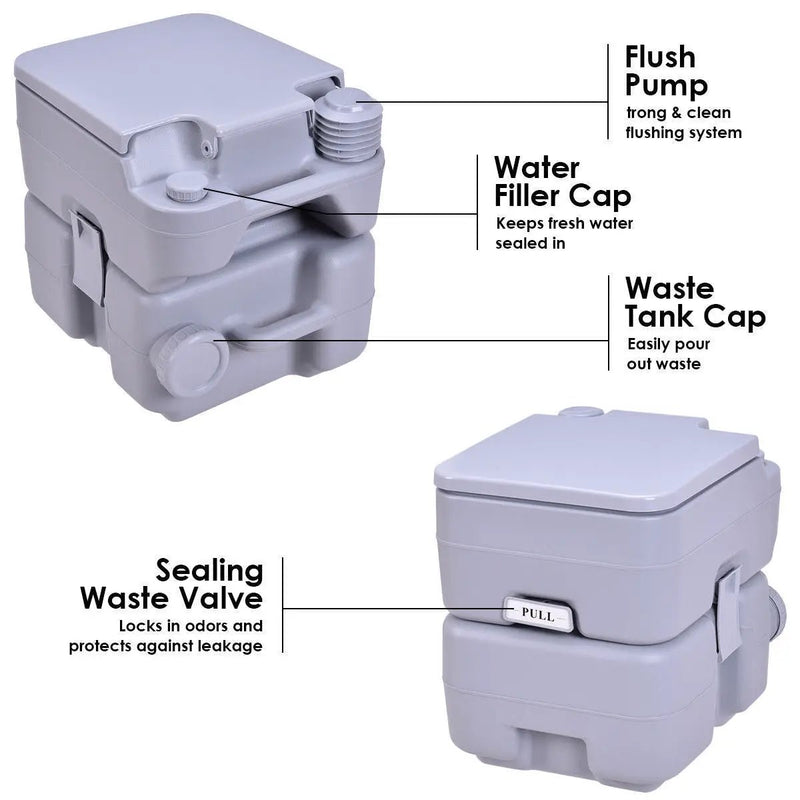 5.3 Gallon Portable Toilet with Waste Tank and Built-in Rotating Spout-Gray by DirectDeals
