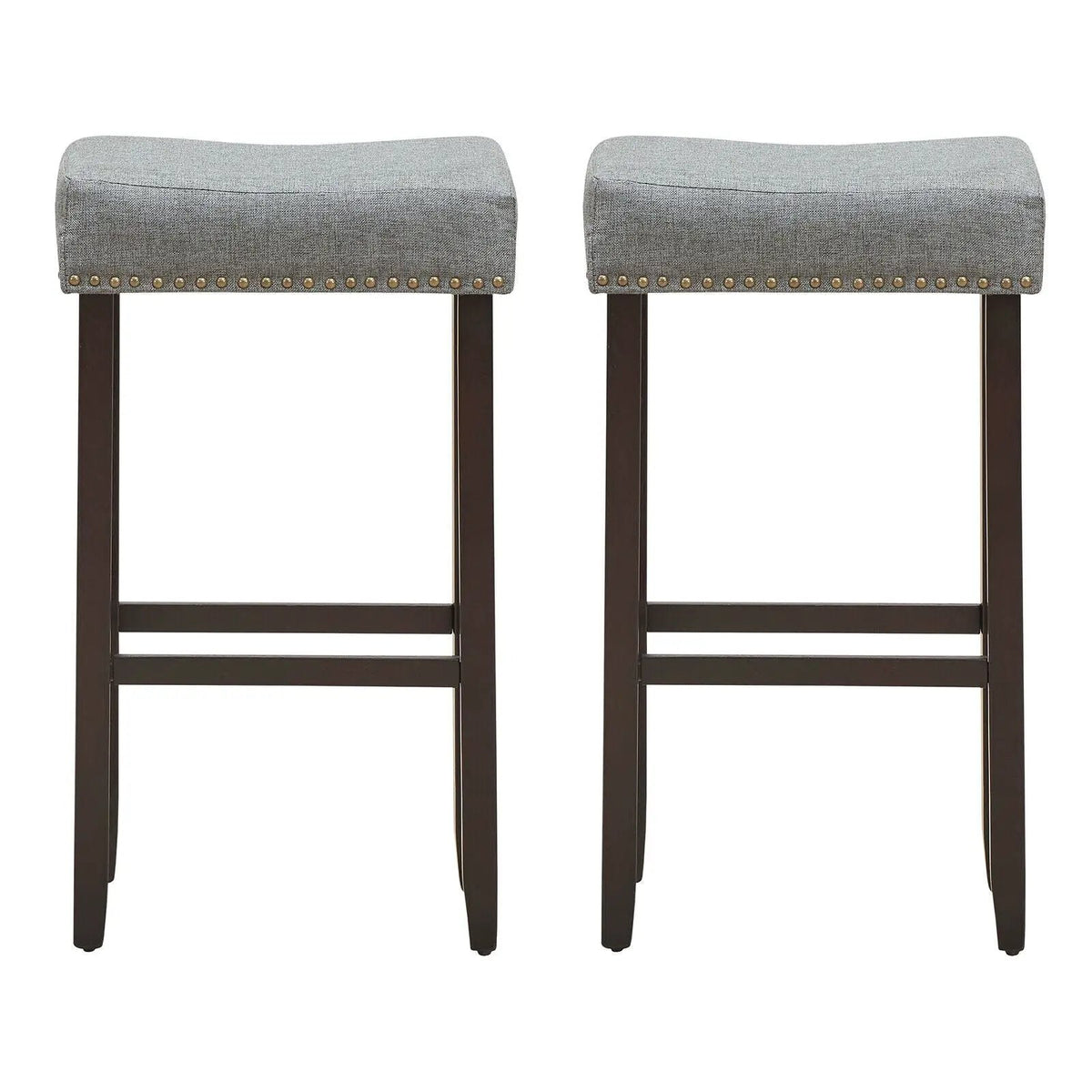 Set of 2 Nailhead Saddle Bar Stools 29 Inch Height by DirectDeals
