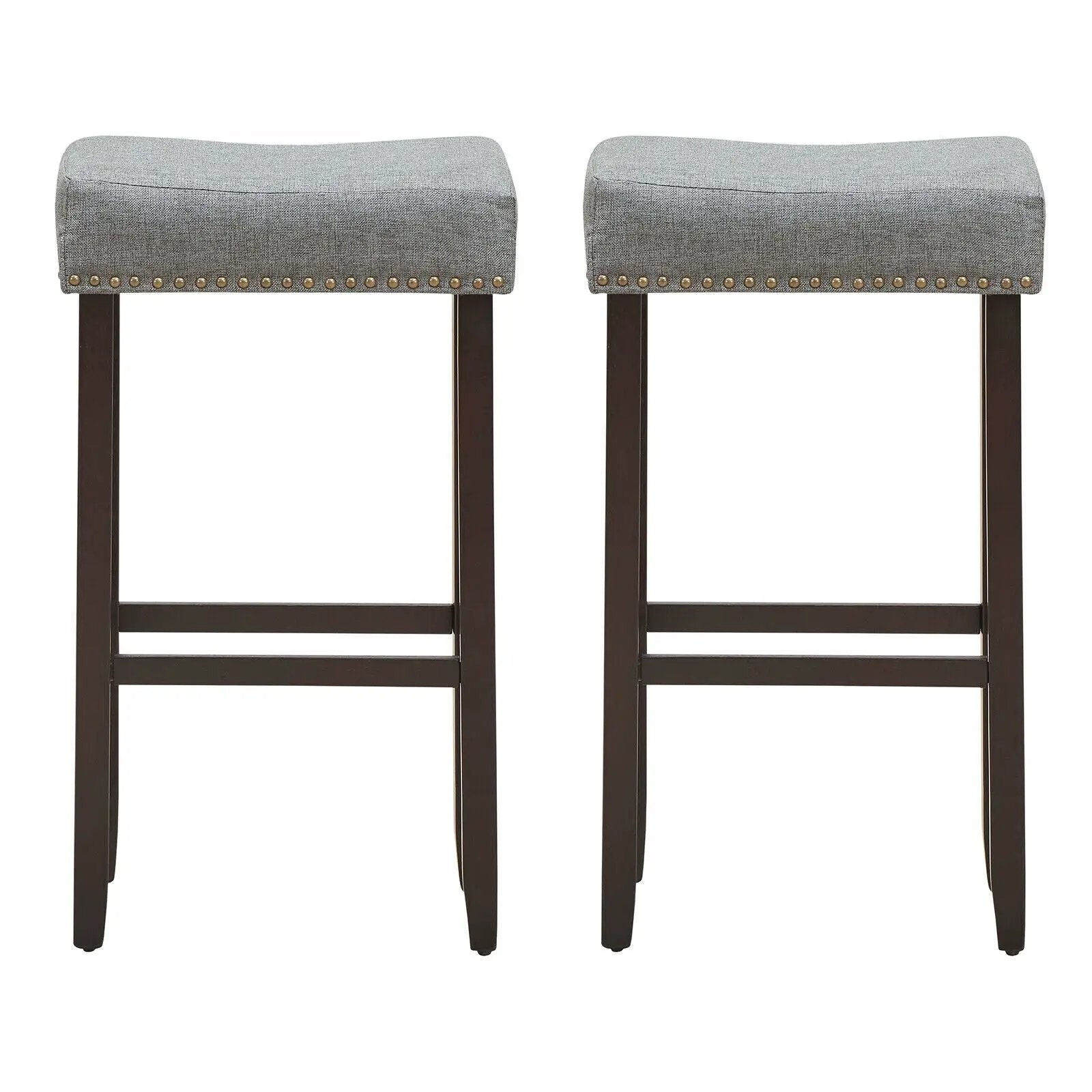 Set of 2 Nailhead Saddle Bar Stools 29 Inch Height by DirectDeals