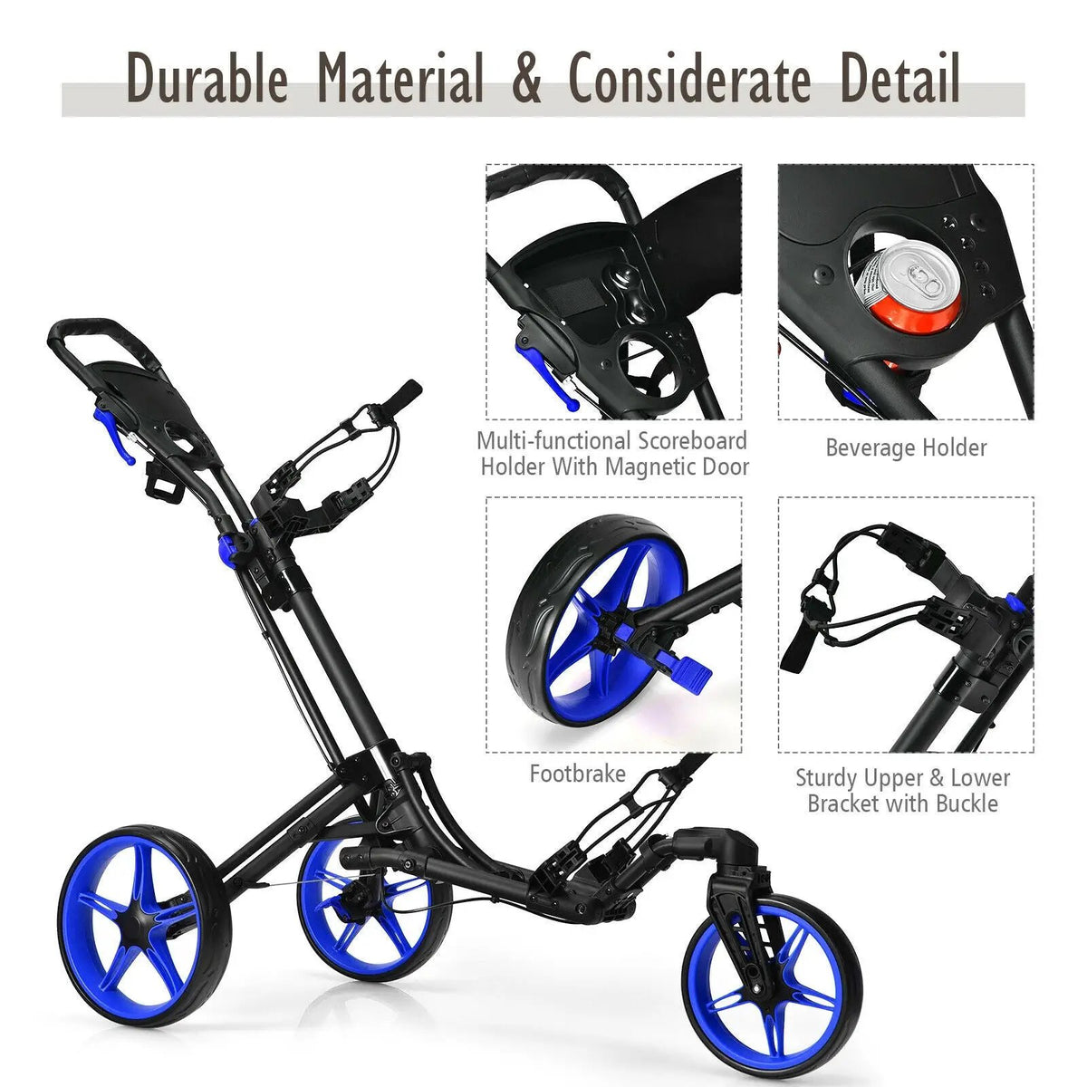 Folding Golf Push Cart with Scoreboard Adjustable Handle Swivel Wheel by DirectDeals