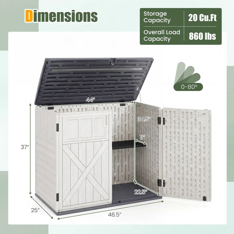 20 Cu.Ft Horizontal Resin Storage Shed with Adjustable Shelf by DirectDeals