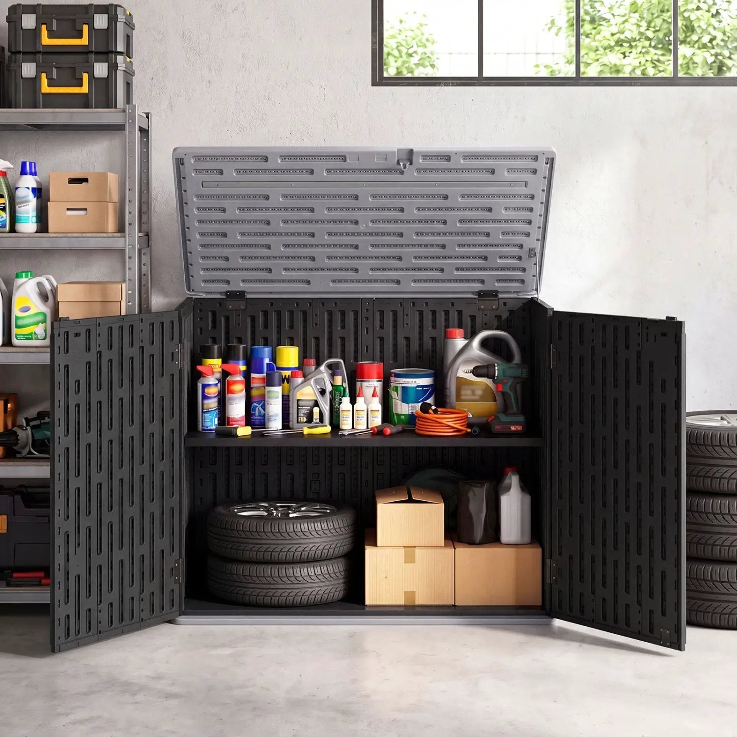 20 Cu.Ft Horizontal Resin Storage Shed with Adjustable Shelf by DirectDeals