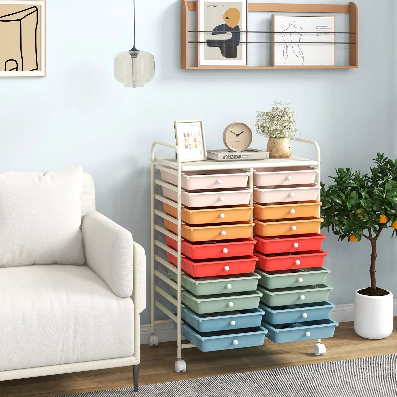20 Drawers Rolling Storage Cart Studio Organizer-Deep Multicolor by DirectDeals