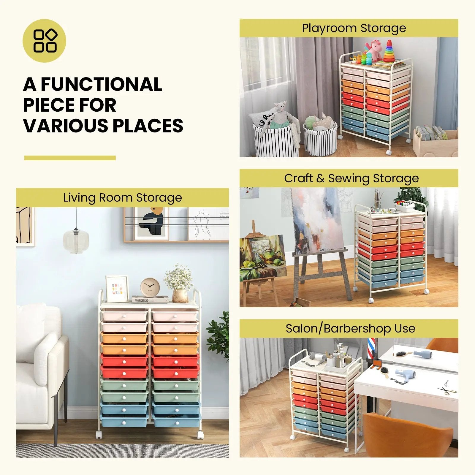 20 Drawers Rolling Storage Cart Studio Organizer-Deep Multicolor by DirectDeals