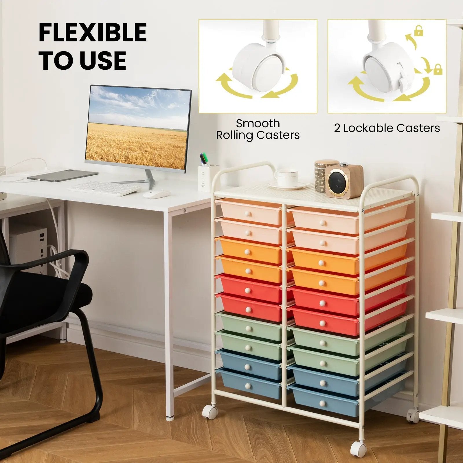 20 Drawers Rolling Storage Cart Studio Organizer-Deep Multicolor by DirectDeals