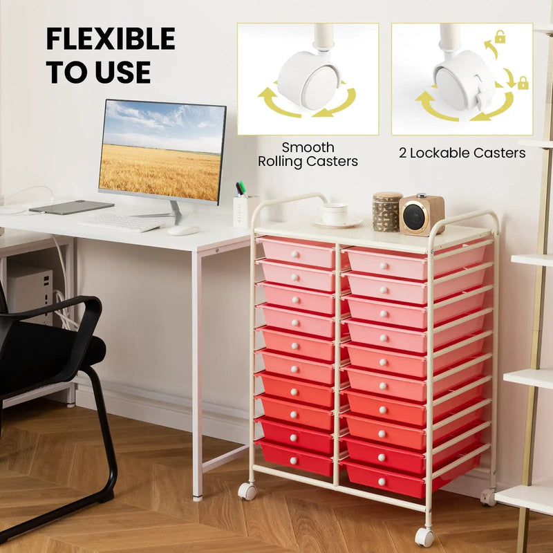 20 Drawers Rolling Storage Cart Studio Organizer-Gradient Pink by DirectDeals