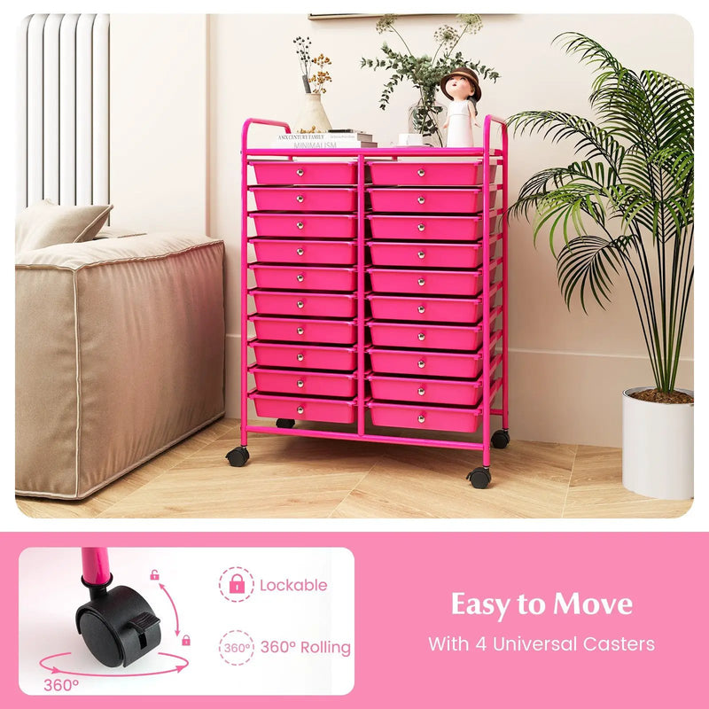 20 Removable Drawers Rolling Storage Cart Studio Organizer-Pink by DirectDeals