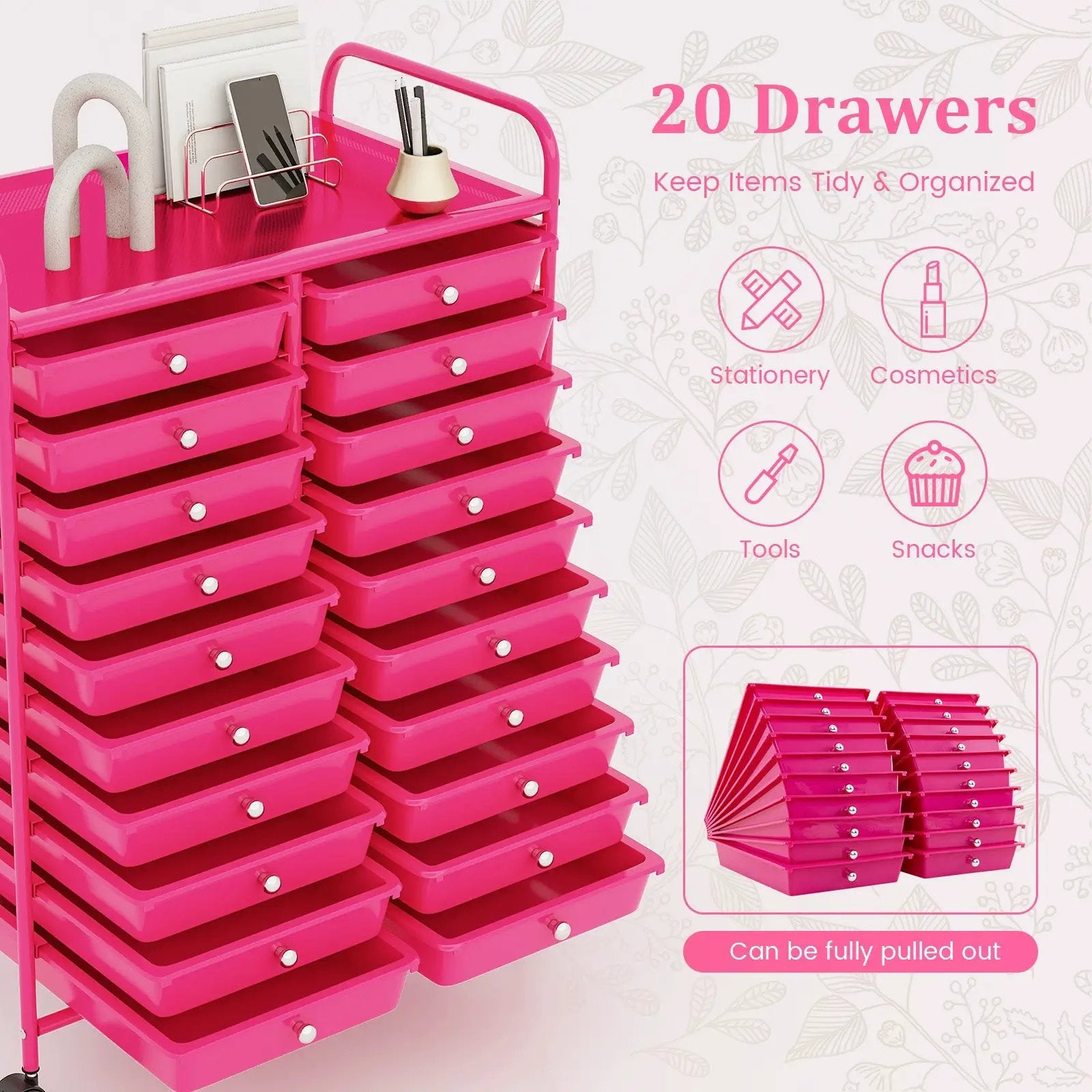 20 Removable Drawers Rolling Storage Cart Studio Organizer-Pink by DirectDeals