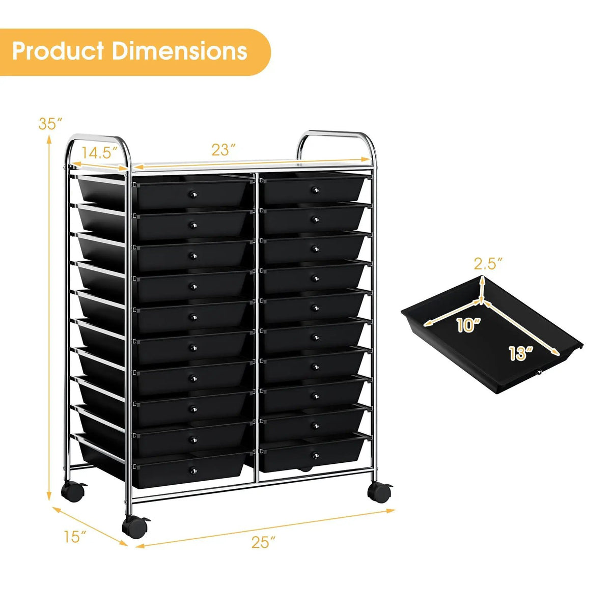 20 Drawers Storage Rolling Cart Studio Organizer-Black by DirectDeals