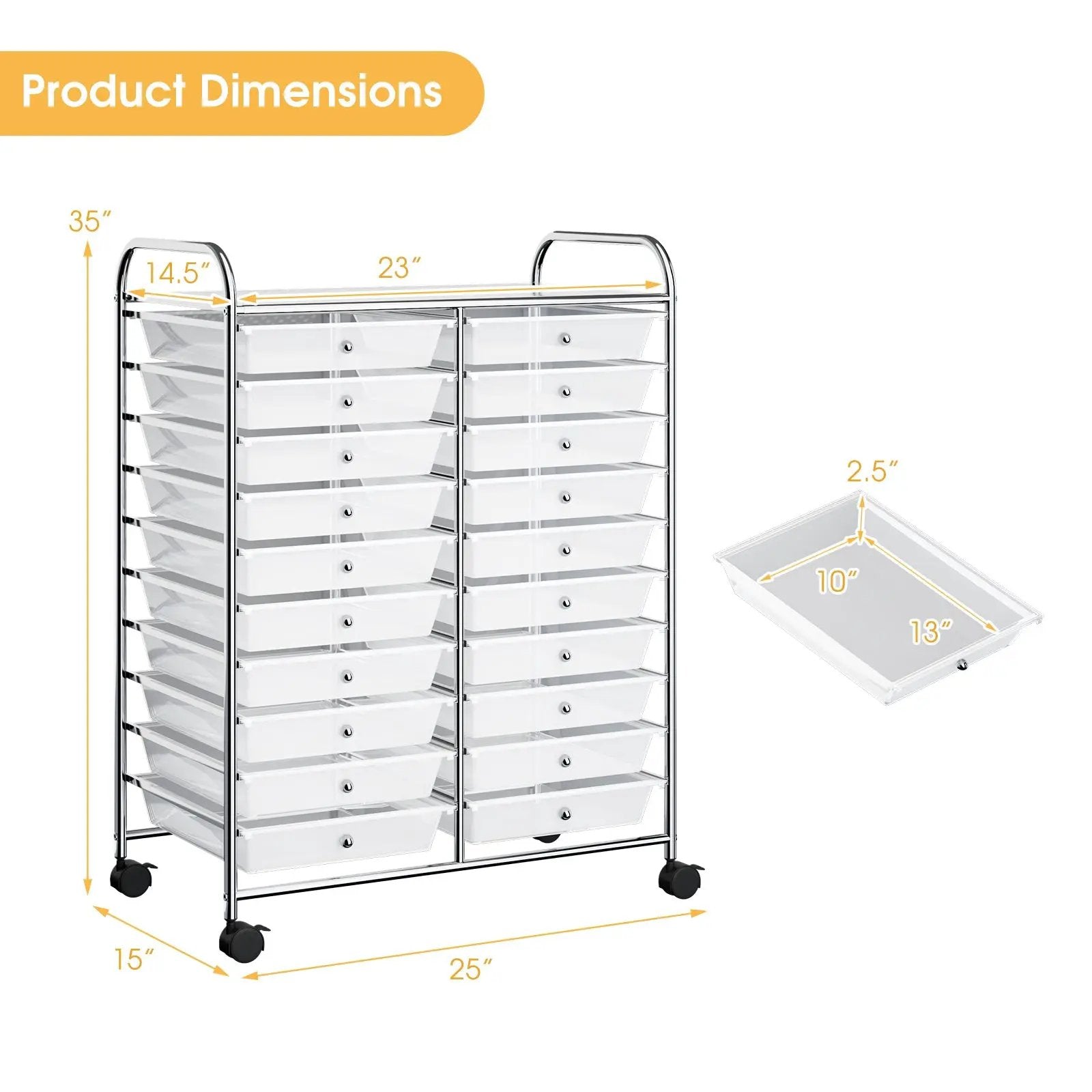20 Drawers Storage Rolling Cart Studio Organizer-Transparent by DirectDeals