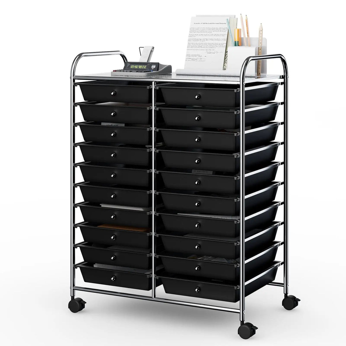 20 Drawers Storage Rolling Cart Studio Organizer-Black by DirectDeals