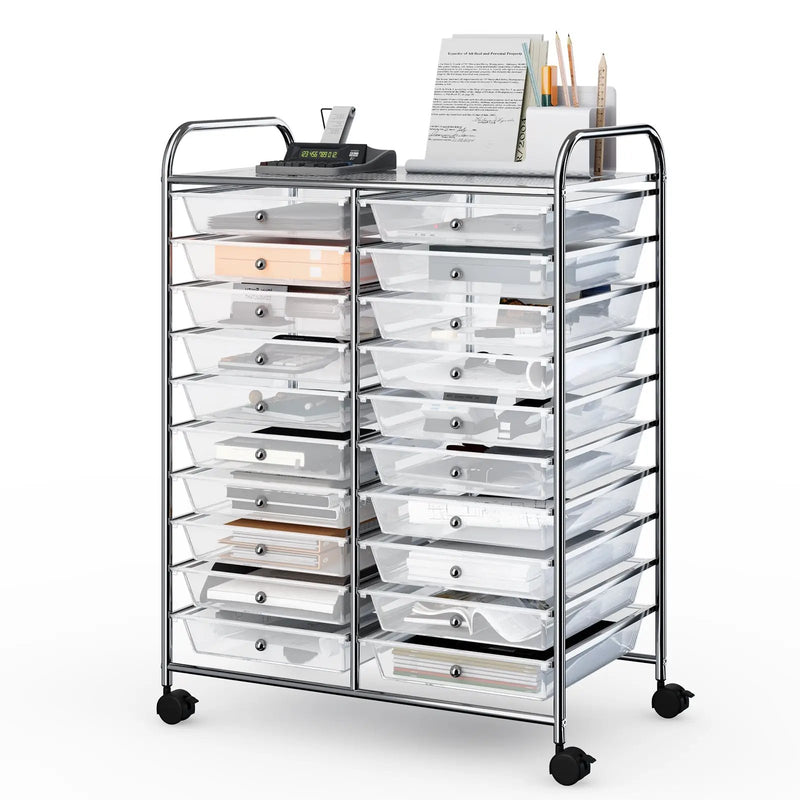 20 Drawers Storage Rolling Cart Studio Organizer-Transparent by DirectDeals