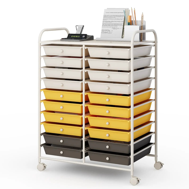 20 Drawers Storage Rolling Cart Studio Organizer-Yellow by DirectDeals