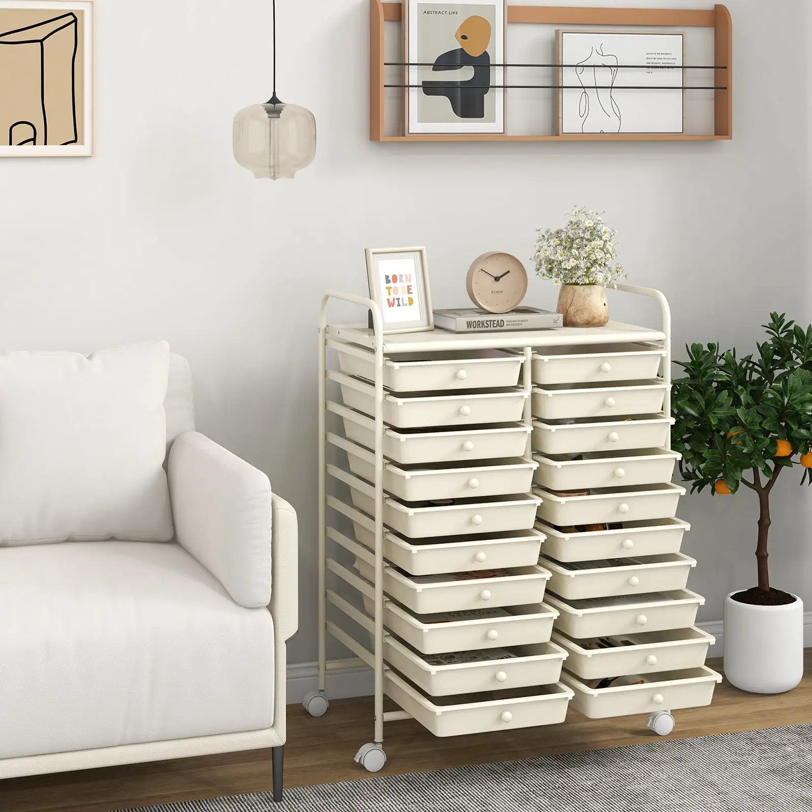 20 Drawers Rolling Storage Cart Studio Organizer-Beige by DirectDeals