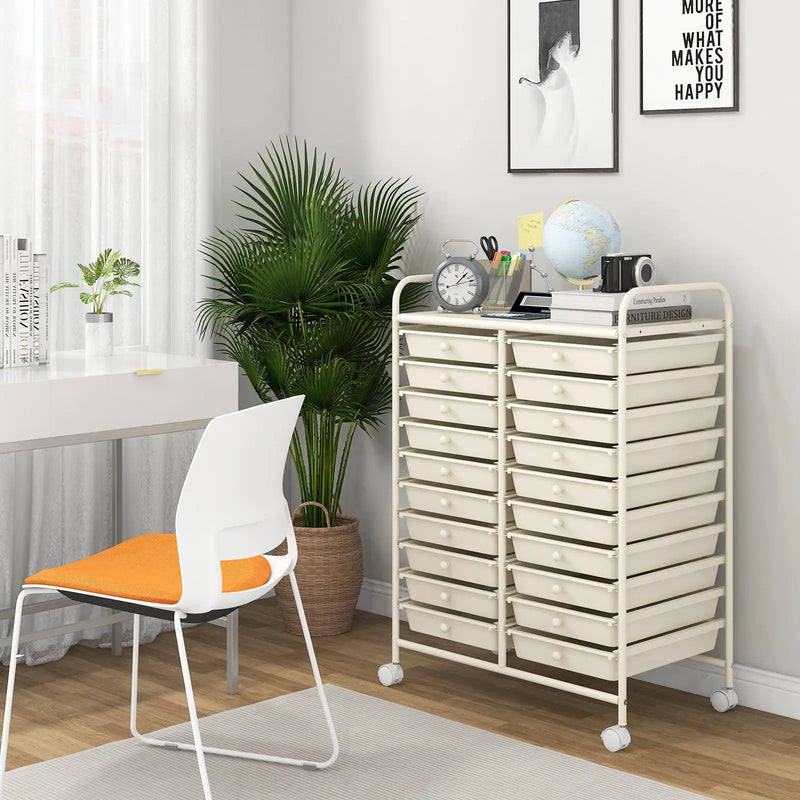 20 Drawers Rolling Storage Cart Studio Organizer-Beige by DirectDeals
