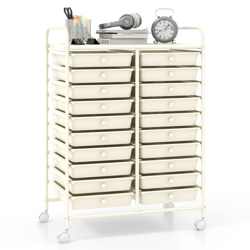 20 Drawers Rolling Storage Cart Studio Organizer-Beige by DirectDeals