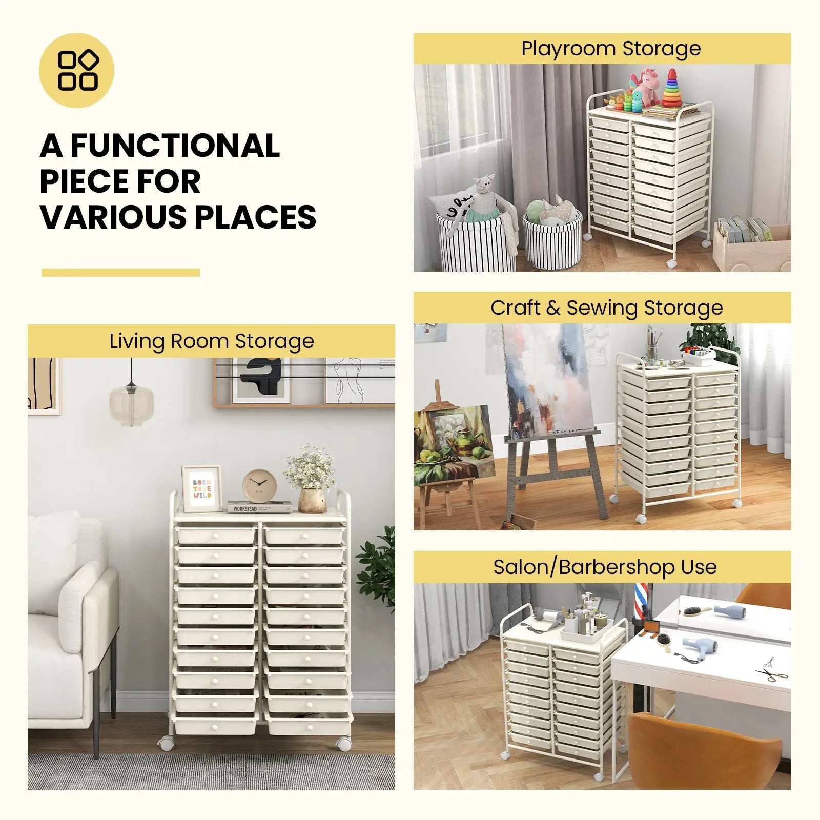 20 Drawers Rolling Storage Cart Studio Organizer-Beige by DirectDeals