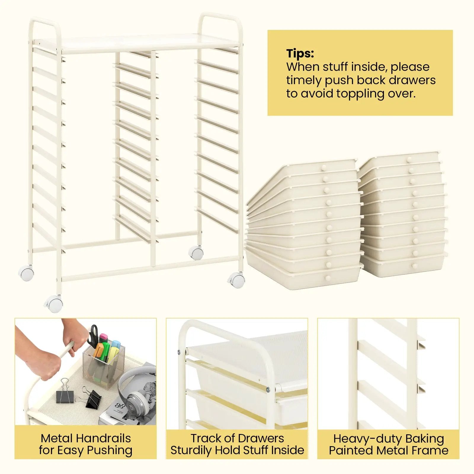 20 Drawers Rolling Storage Cart Studio Organizer-Beige by DirectDeals