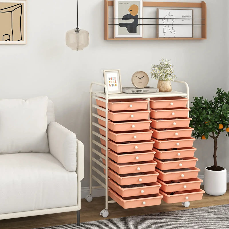 20 Drawers Rolling Storage Cart Studio Organizer-Peach by DirectDeals