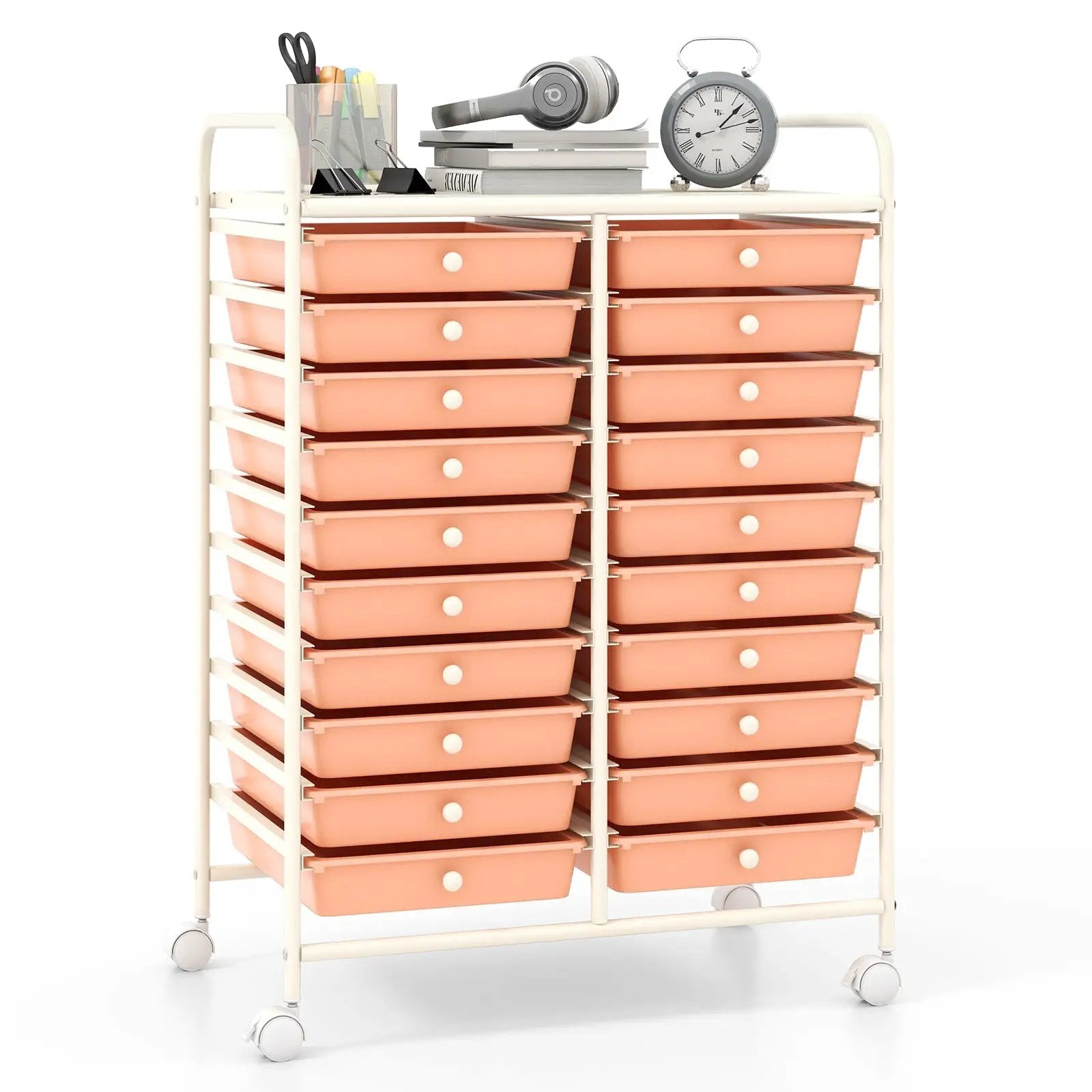 20 Drawers Rolling Storage Cart Studio Organizer-Peach by DirectDeals