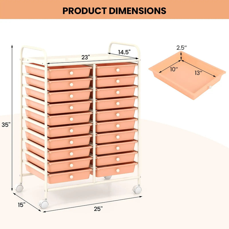 20 Drawers Rolling Storage Cart Studio Organizer-Peach by DirectDeals