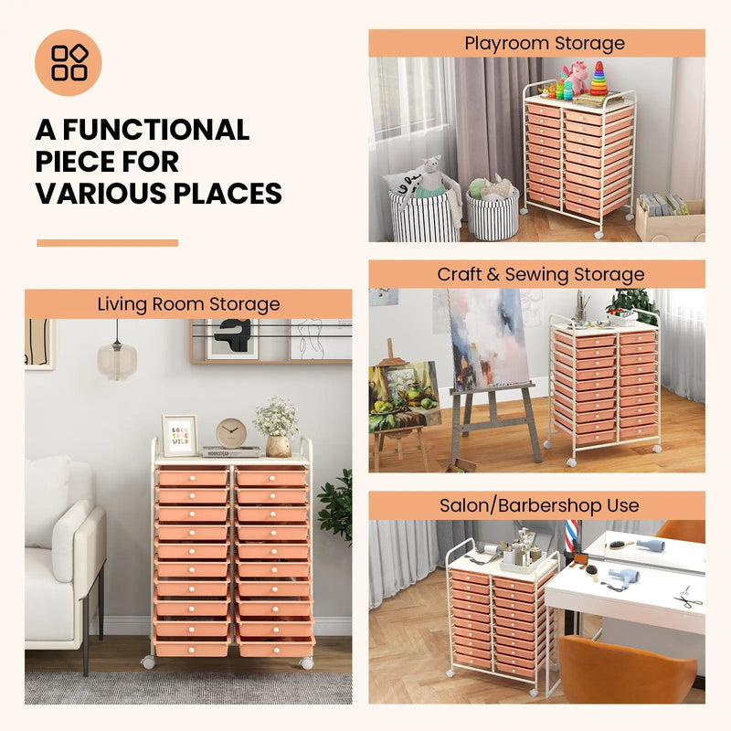 20 Drawers Rolling Storage Cart Studio Organizer-Peach by DirectDeals