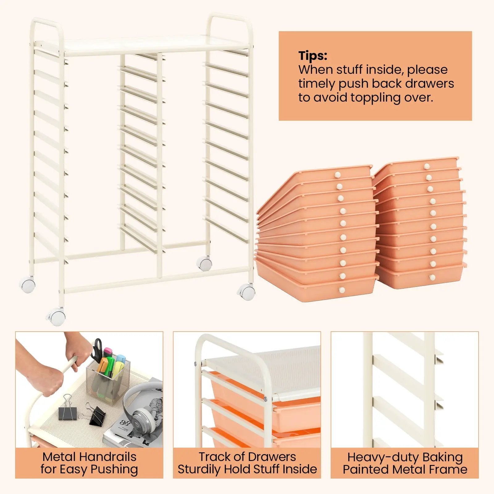 20 Drawers Rolling Storage Cart Studio Organizer-Peach by DirectDeals