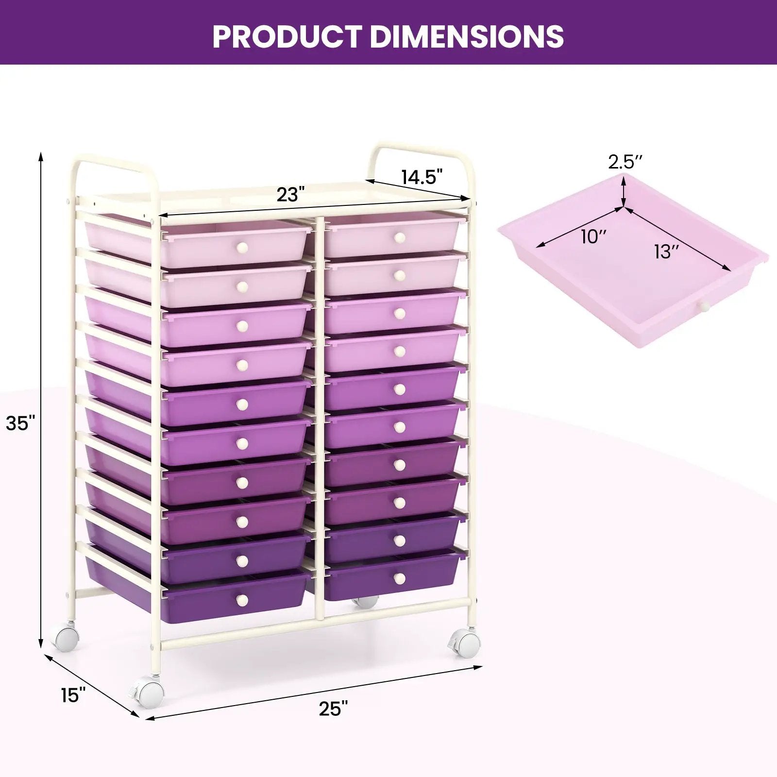 20 Drawers Rolling Storage Cart Studio Organizer-Purple by DirectDeals
