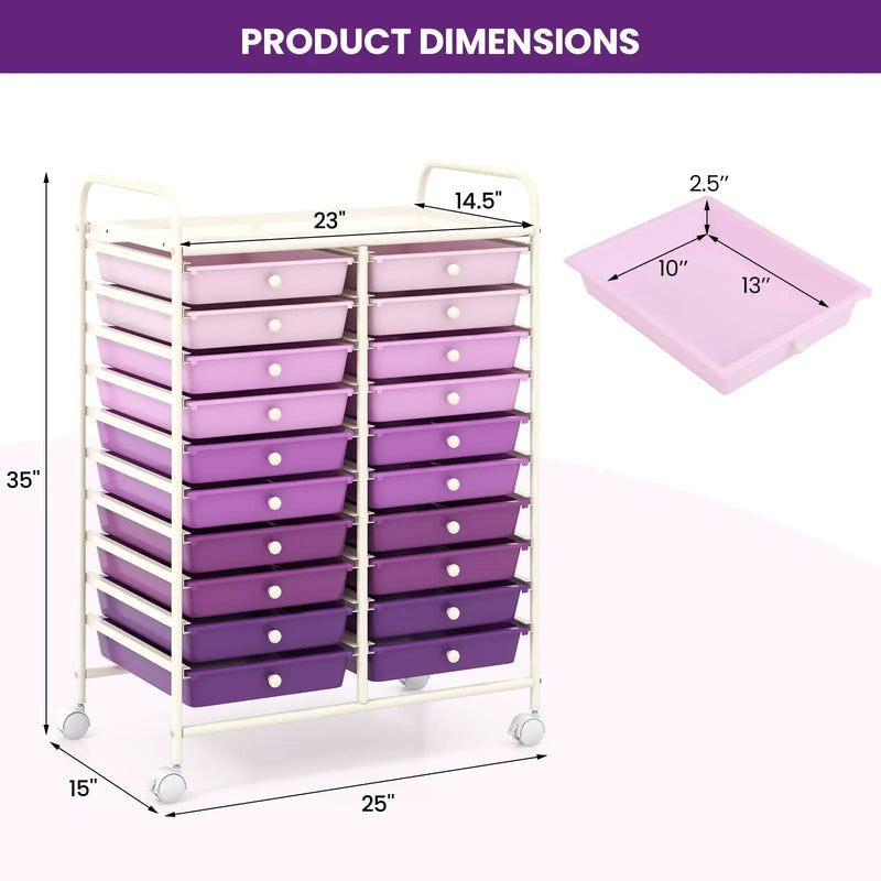 20 Drawers Rolling Storage Cart Studio Organizer-Purple by DirectDeals