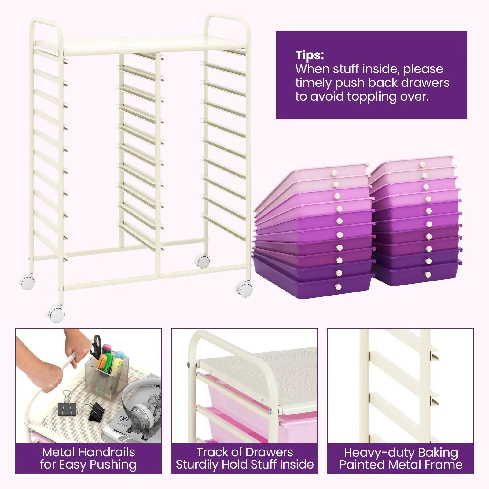 20 Drawers Rolling Storage Cart Studio Organizer-Purple by DirectDeals