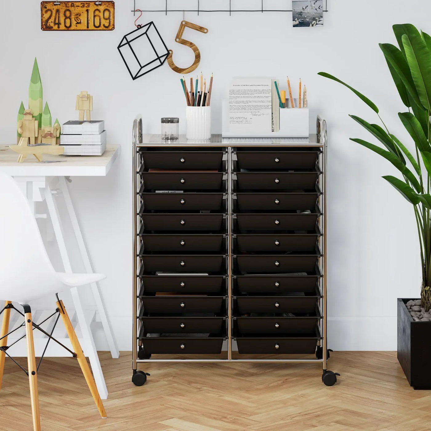 20 Drawers Storage Rolling Cart Studio Organizer-Black by DirectDeals