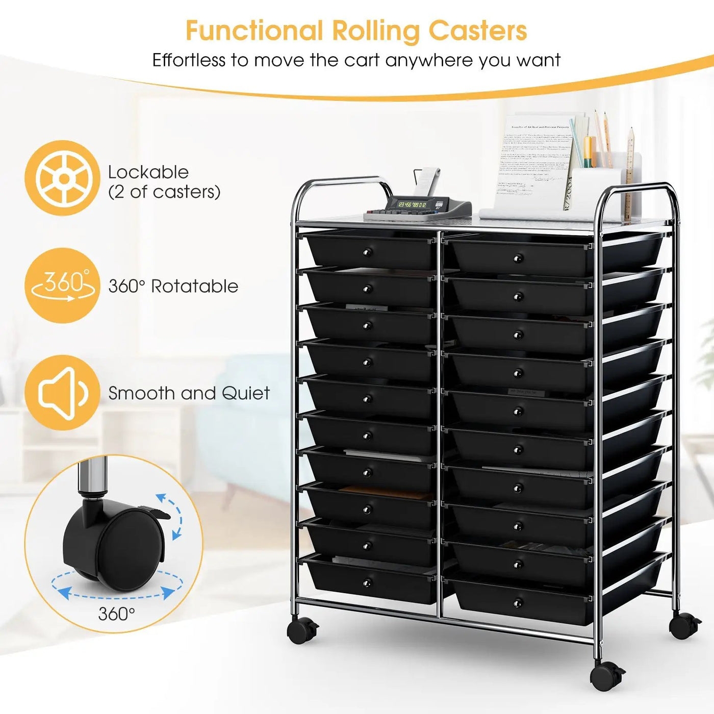 20 Drawers Storage Rolling Cart Studio Organizer-Black by DirectDeals