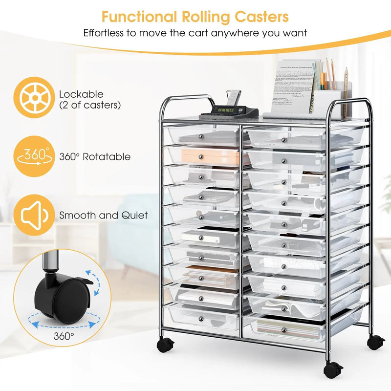 20 Drawers Storage Rolling Cart Studio Organizer-Transparent by DirectDeals