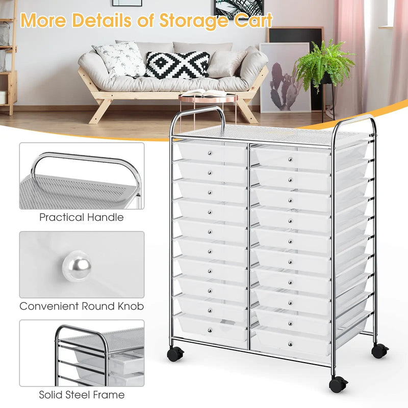 20 Drawers Storage Rolling Cart Studio Organizer-Transparent by DirectDeals