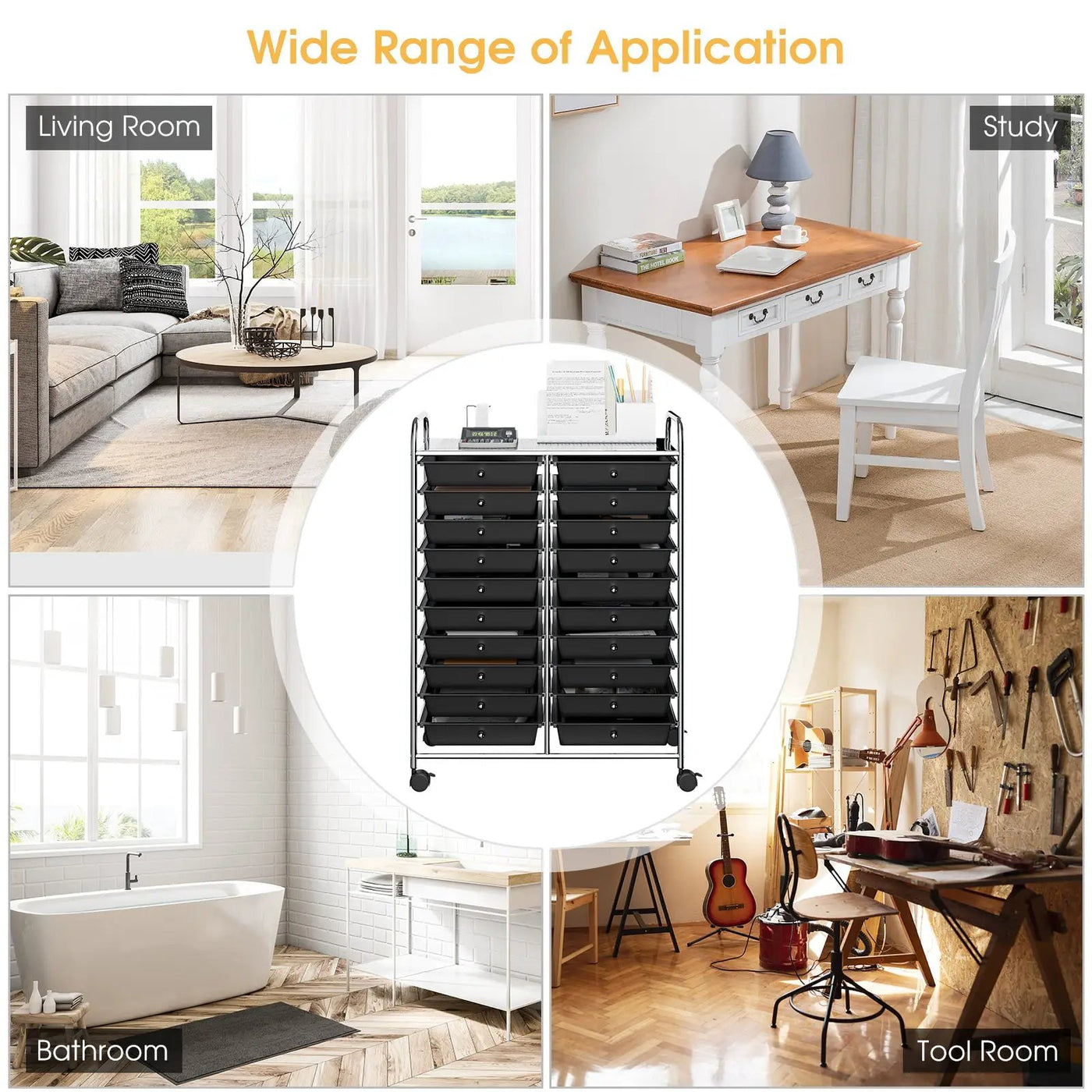 20 Drawers Storage Rolling Cart Studio Organizer-Black by DirectDeals