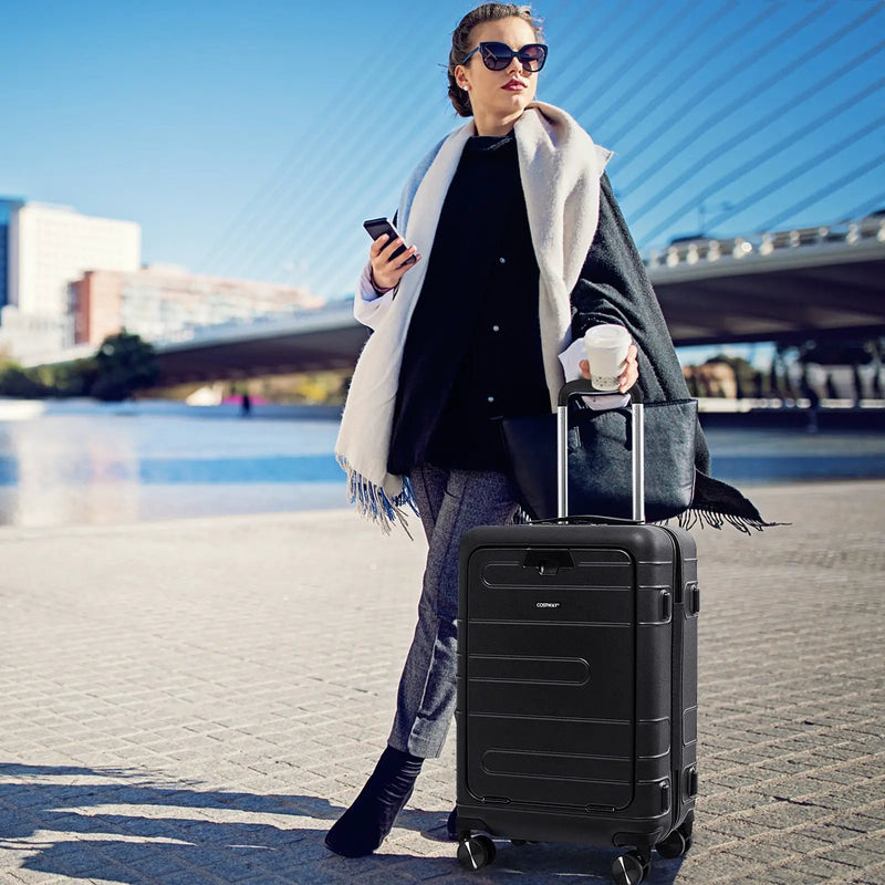 20 Inch Carry-on Luggage PC Hardside Suitcase TSA Lock with Front Pocket and USB Port by DirectDeals